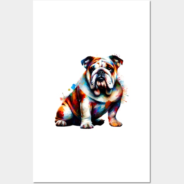 Expressive Splashed Paint Bulldog in Vivid Colors Wall Art by ArtRUs